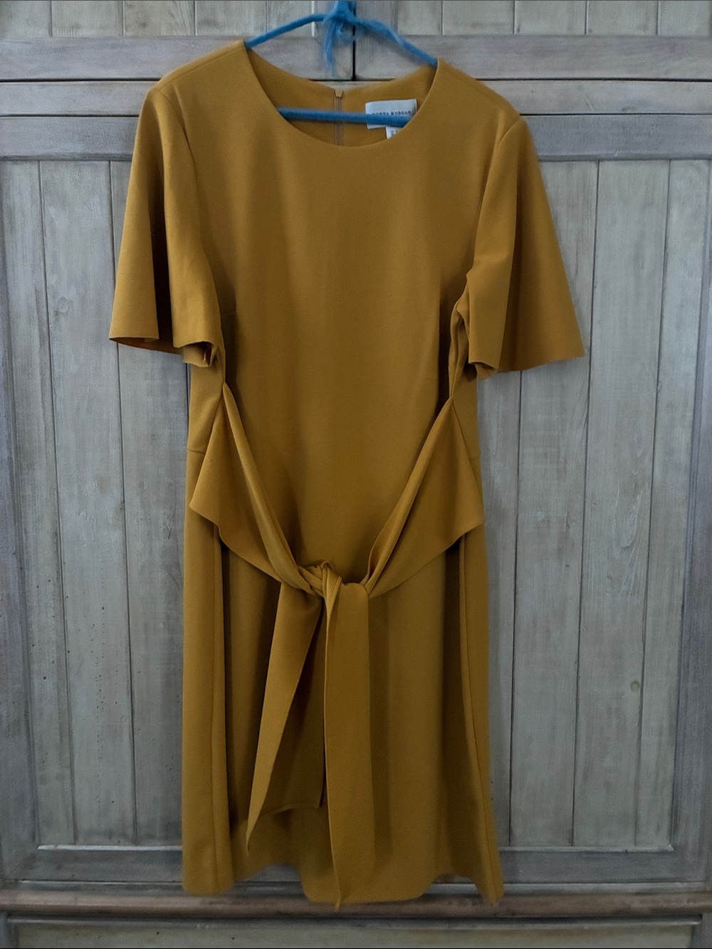 Donna Morgan Mustard Tie-Front Midi Dress